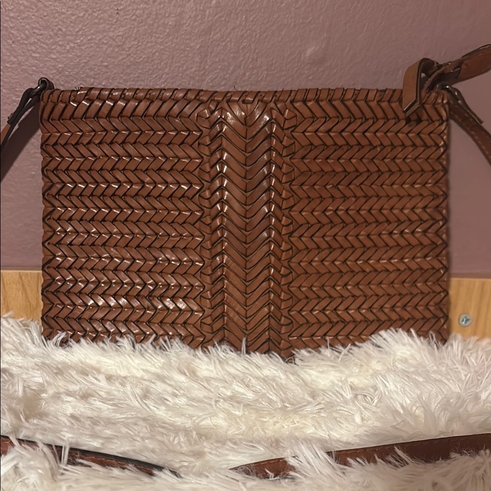 Brown Crossbody Bag with Woven Leather